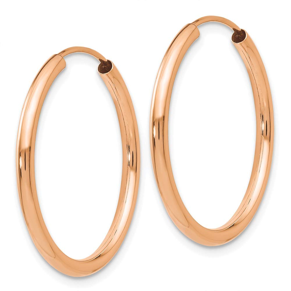 14K Rose Gold Polished Round 2mm Hoop Earrings for Women - XY1249 | Minimalist Endless Circle Earrings for Everyday Wear, Date Night & Special Occasions