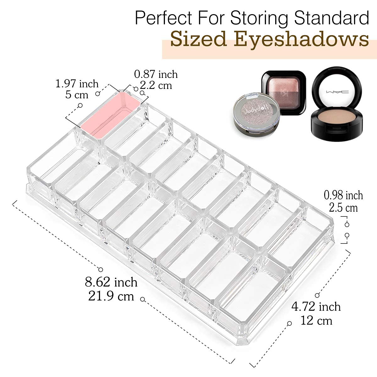 Luxspire 16-Space Acrylic Makeup Organizer for Eyeshadow Pots, Blush & Highlighter - Clear Cosmetic Storage Case | Perfect for Vanity, Travel & Beauty Salon Display