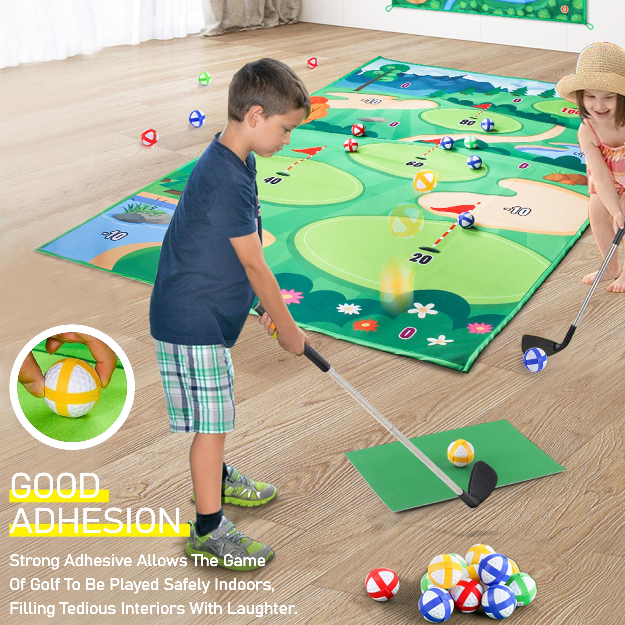 Premium Golf Chipping Game Set with Driver - 47x70 Inch Practice Mat for Adults | Indoor & Outdoor Golf Training | Portable, Durable & Hangable Design with 20 Balls | Perfect for Backyard, Garage & Office Practice