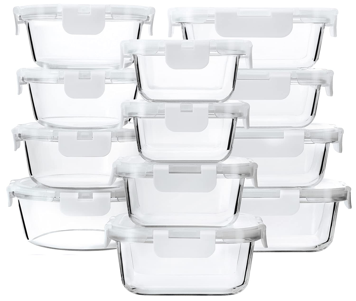 24-Piece Glass Food Storage Containers Set with Airtight Snap Locking Lids - BPA-Free Meal Prep Containers for Lunch, Leftovers & Meal Planning | Microwave, Oven, Freezer & Dishwasher Safe | Perfect for Home, Office & Picnics (White)