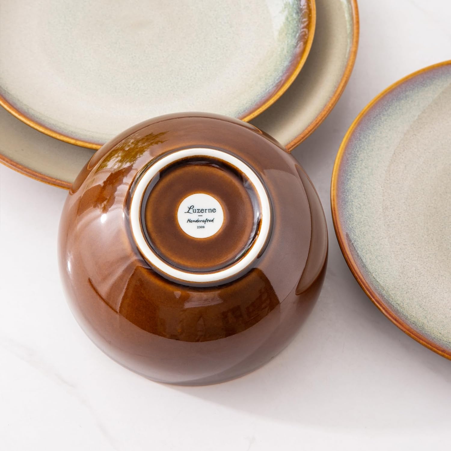 LeRatio 18-Piece Ceramic Dinnerware Set for 6 - Handmade Reactive Glaze Plates & Bowls, Chip & Scratch Resistant | Oven, Dishwasher & Microwave Safe - Perfect for Family Dinners, Entertaining Guests & Everyday Use (Khaki)