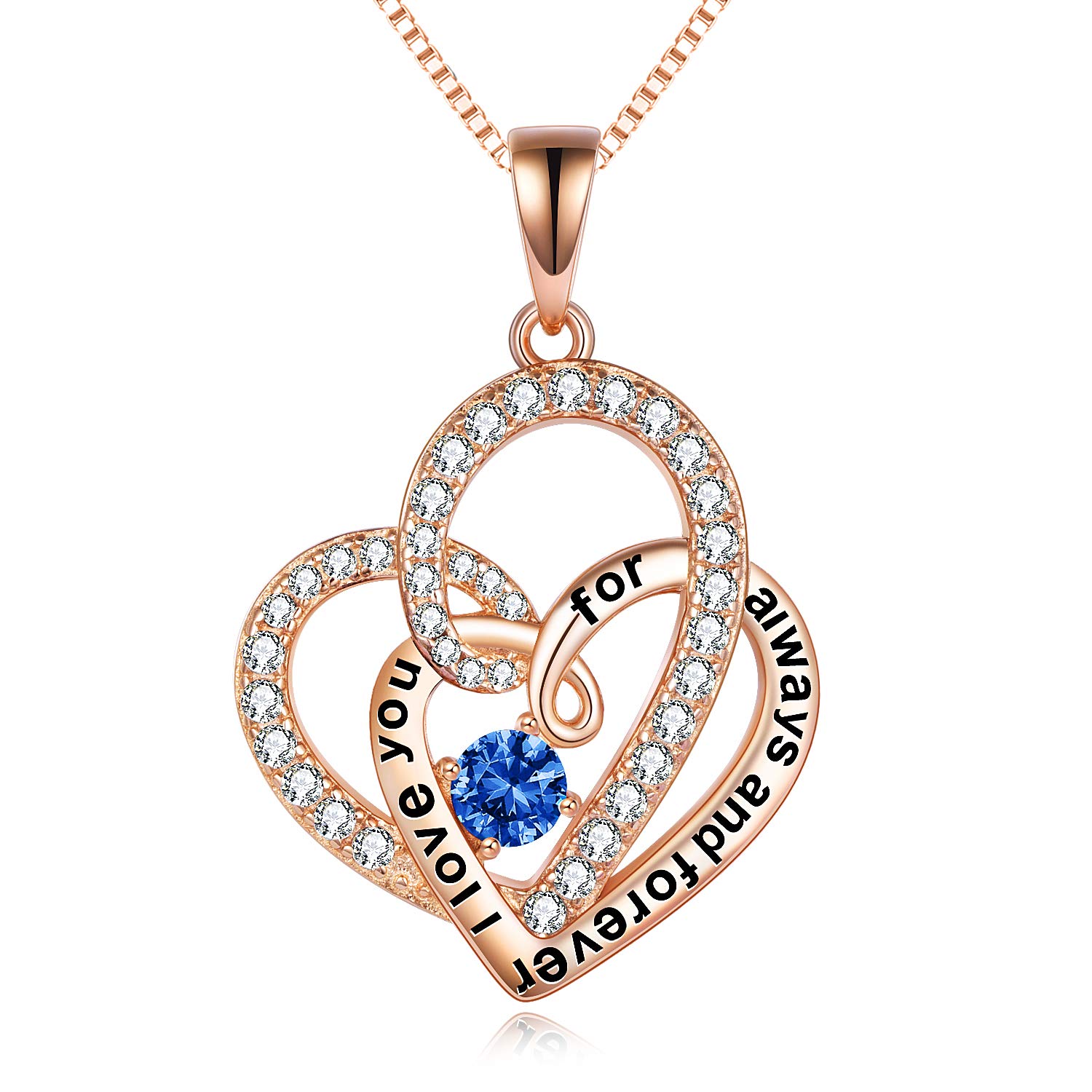 TOUPOP Sterling Silver Rose Gold Plated Birthstone Heart Necklace for Women - S925 Crystal Jewelry Gift for Girlfriend, Wife, Mom - Christmas, Birthday, Anniversary Present - Perfect for Romantic Dates, Proposals & Special Occasions