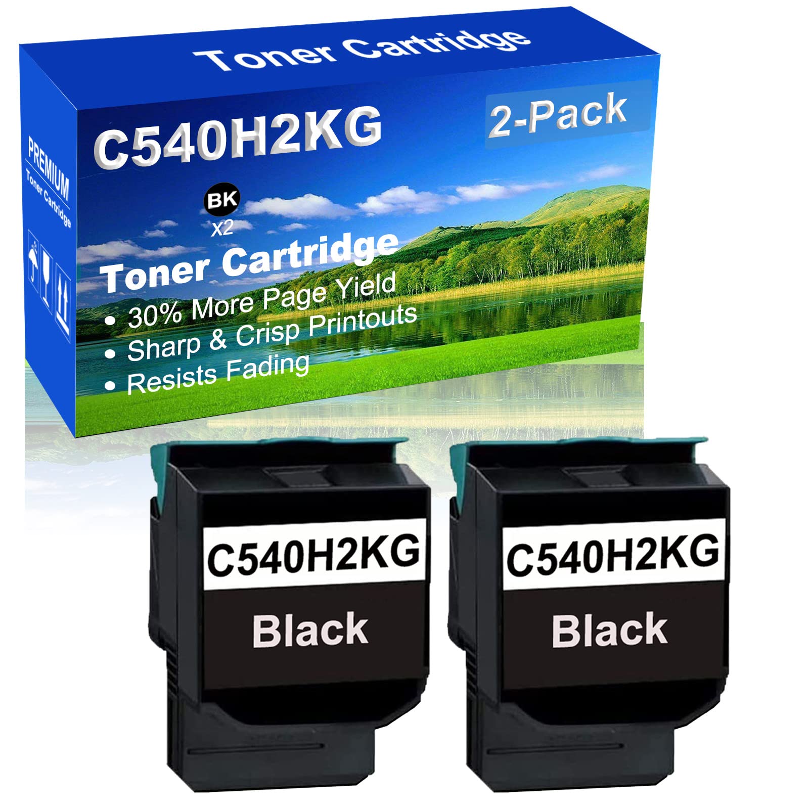 2-Pack Black High Capacity Compatible C544TDN C544DW C544N C546 C546DTN X543 X543DN Printer Toner Cartridge Replacement for C540H2KG - Perfect for Office & Home Printing Needs