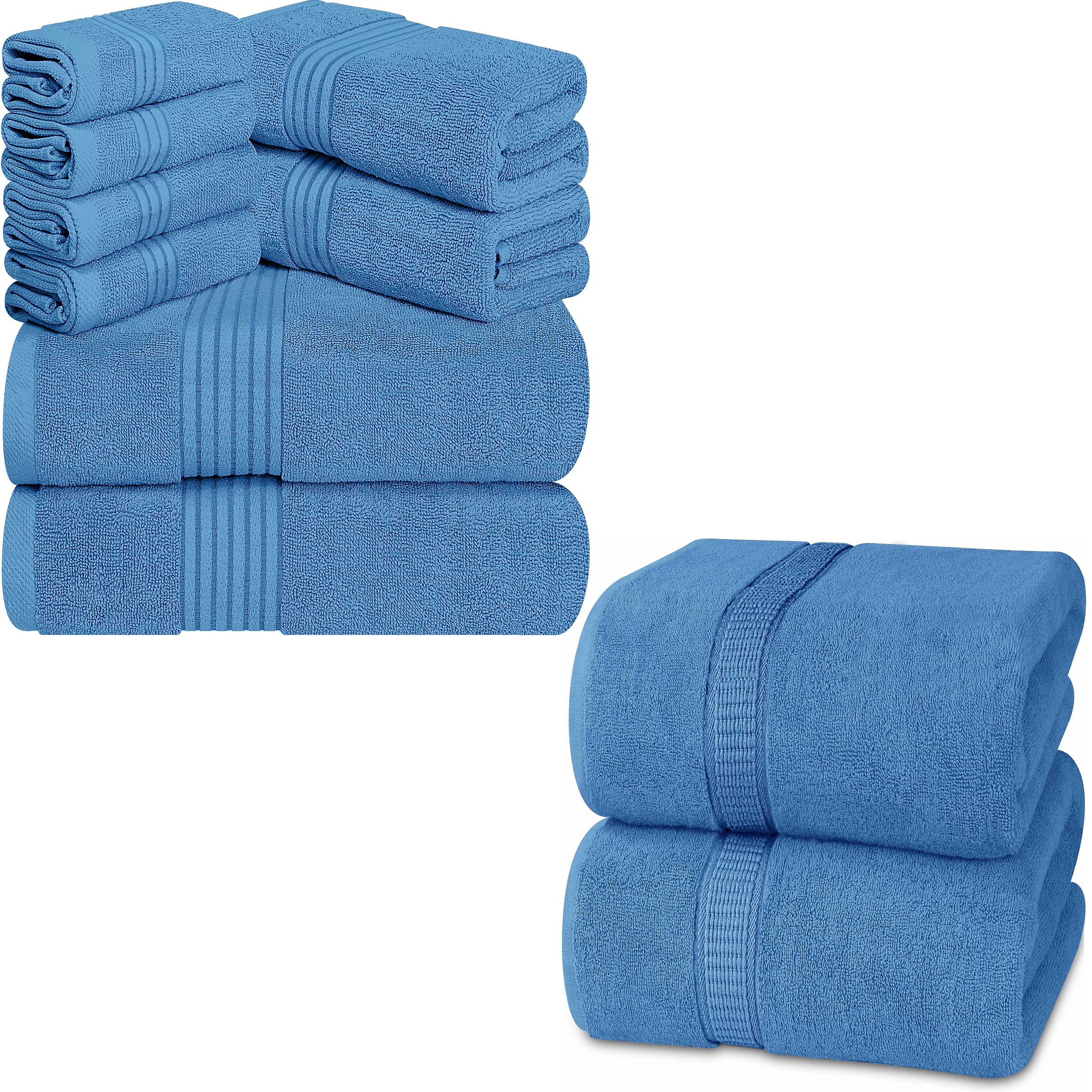 Utopia Towels 10-Piece Bath Towel Set - 2 Jumbo 600 GSM Bath Sheets & 8 Premium Cotton Bath Towels - Ultra Absorbent Luxury Towels (Electric Blue) - Perfect for Spa, Bathroom, and Guest Use
