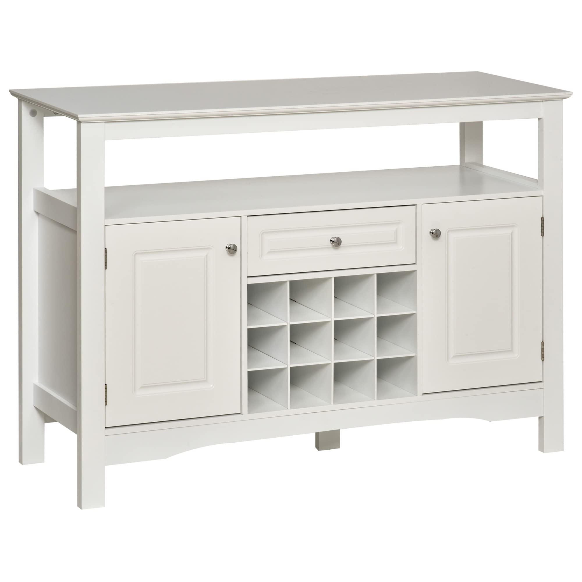 HOMCOM Modern White Coffee Bar Cabinet with Drawer & 12-Bottle Wine Rack - Kitchen Buffet Sideboard for Living Room, Dining Room & Home Bar