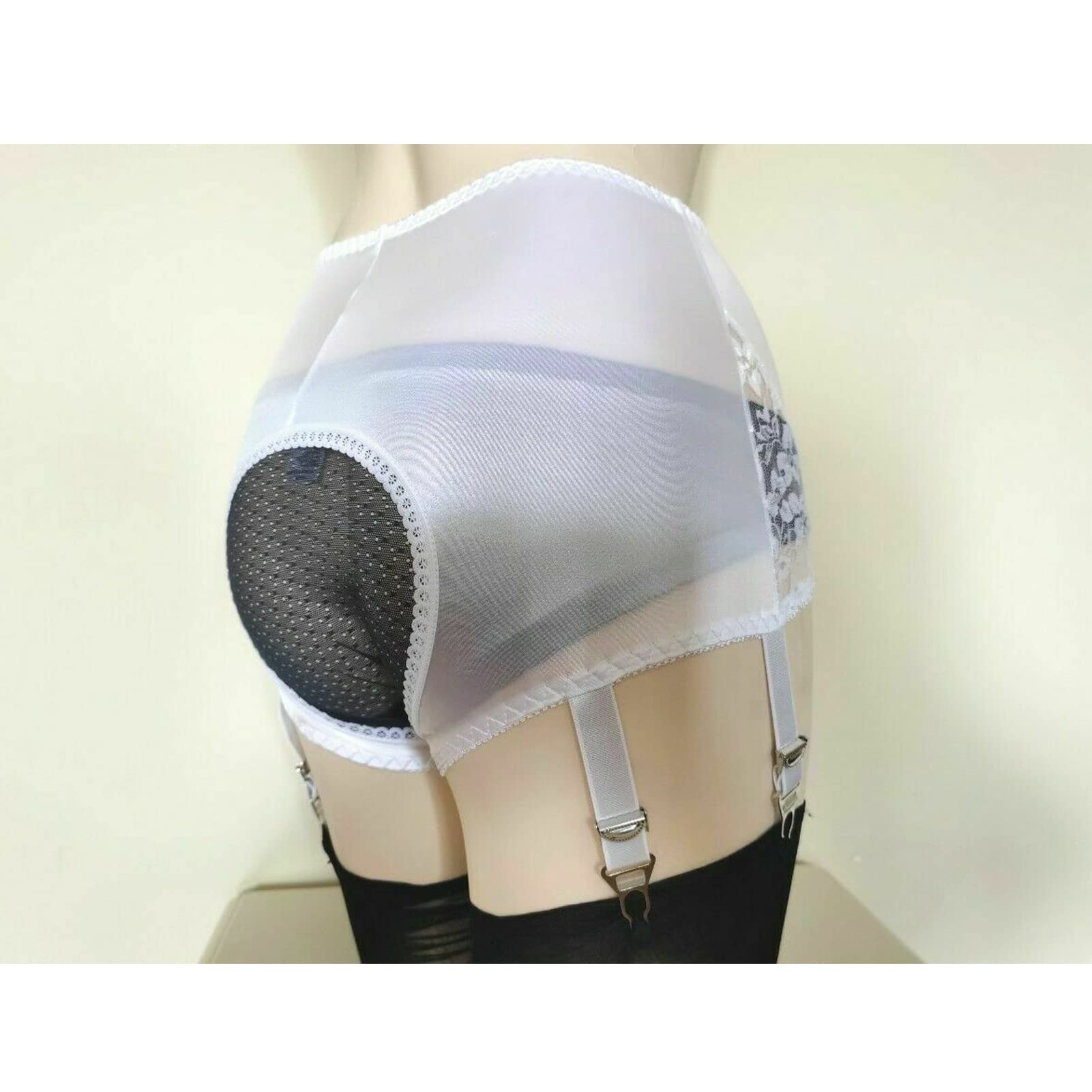 Leesuo Women's Sexy Open-Crotch Nylon Lace Garter Belt with 6 Adjustable Straps & Metal Clips for Stockings - Perfect for Lingerie Sets, Bridal Boudoir, Role Play and Special Occasions