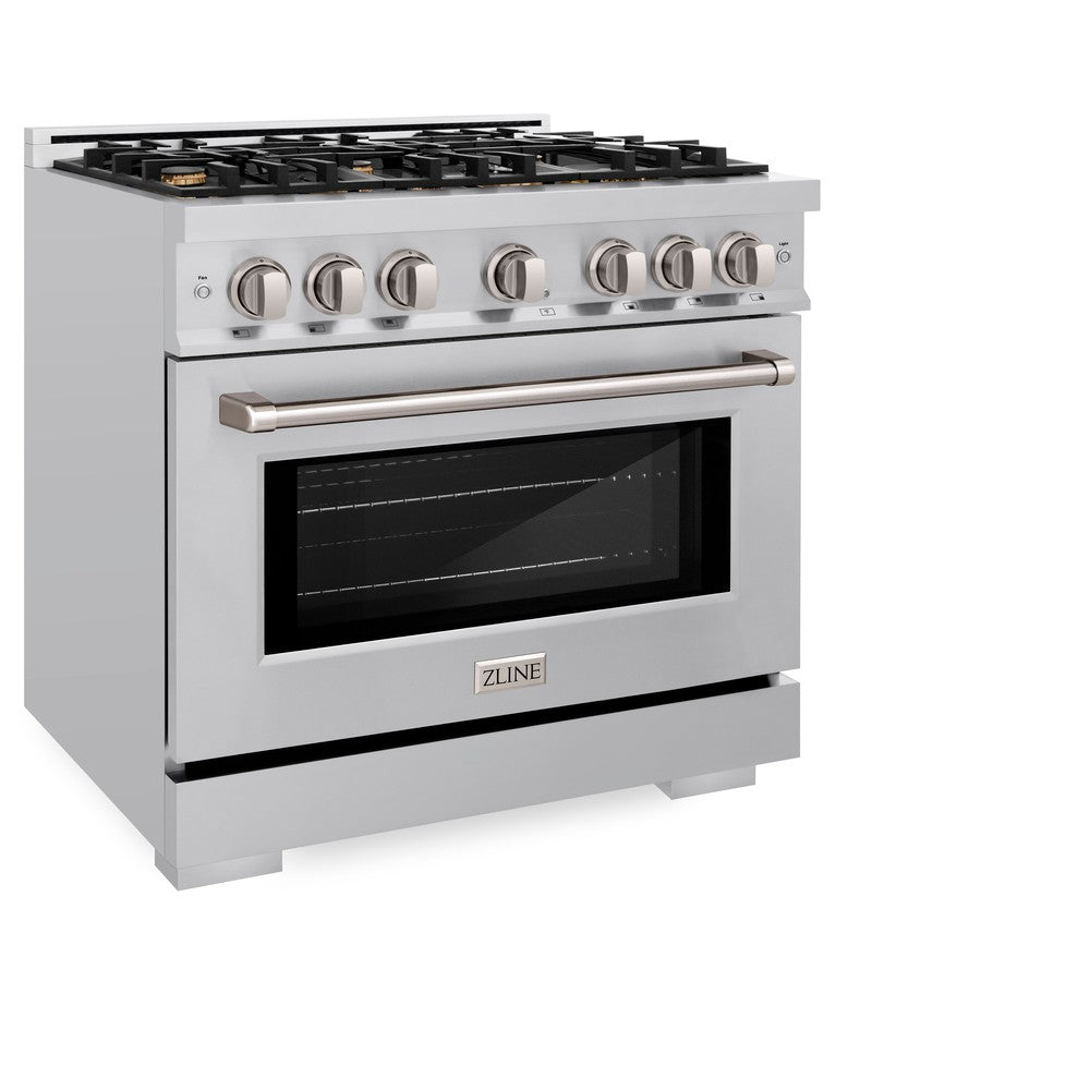 ZLINE 36 Inch 5.2 Cu. Ft. Stainless Steel Gas Range with Convection Oven & 6 Brass Burners - Professional Kitchen Appliance for Home Chefs & Cooking Enthusiasts