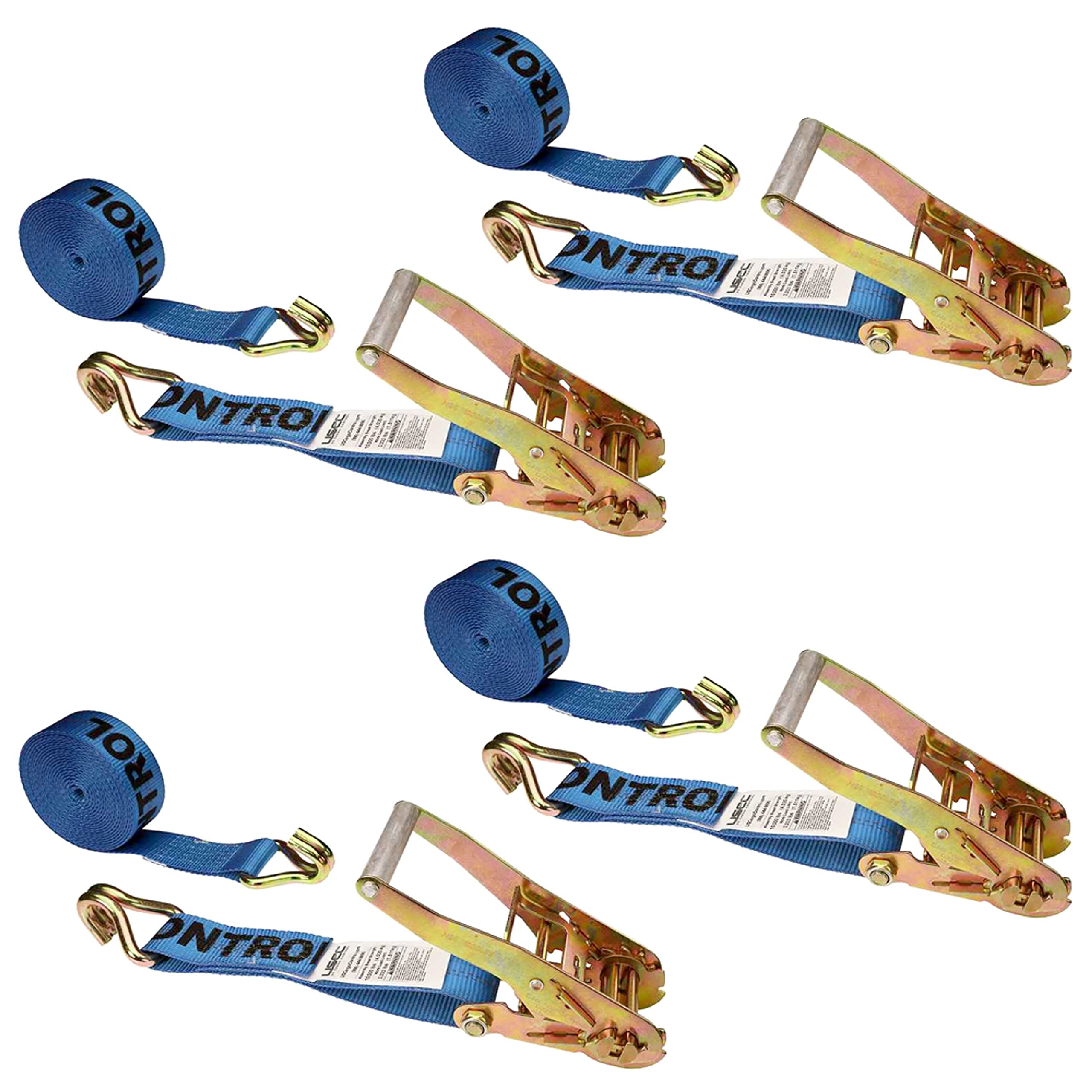 2 Inch x 24 Foot Heavy Duty Ratchet Straps with Wire Hooks - 4 Pack Blue Tie Down Straps for Trucking, Cargo Securing & Vehicle Transport | US Cargo Control