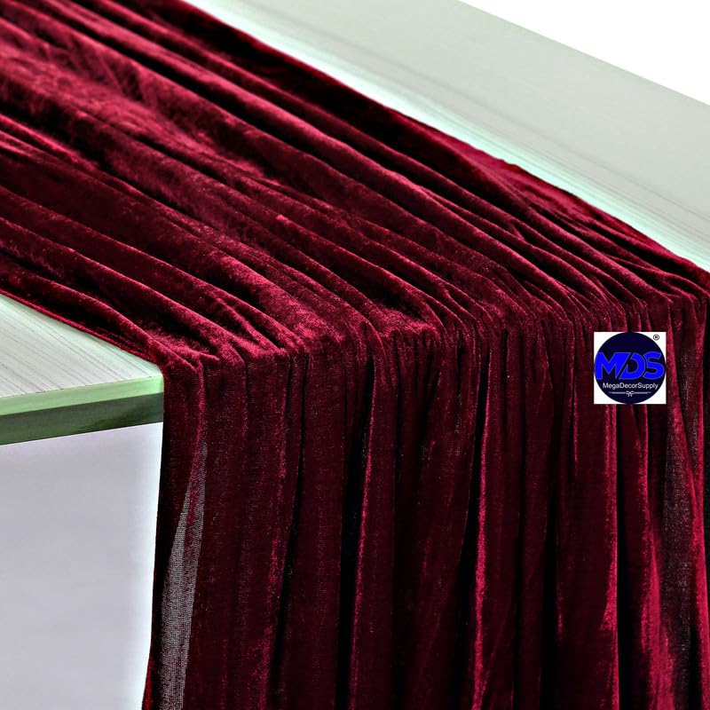 10 Pack 10ft Velvet Table Runner 29x120 Inches - Elegant Burgundy Wedding Table Runner for Romantic Rustic Decor, Birthday Parties, Bridal Showers & Event Decorations | Perfect for Wedding Arch, Banquet Tables and Holiday Centerpieces