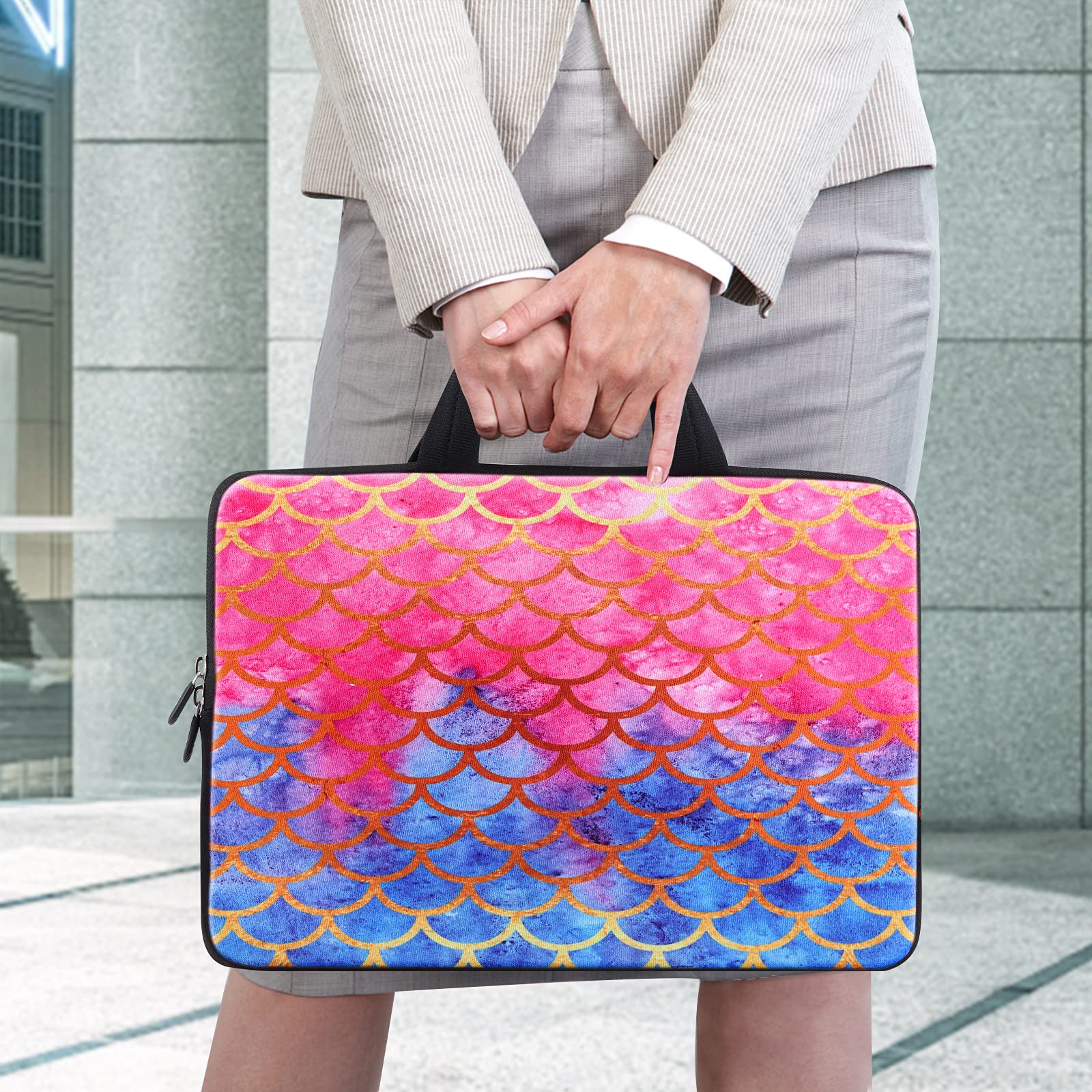 ICOLOR 11-12.5 Inch Laptop Carrying Bag - Neoprene Chromebook Case, Ultrabook Sleeve with Handle, Mermaid Design for Kids & Girls - Perfect for School, Travel, and Work