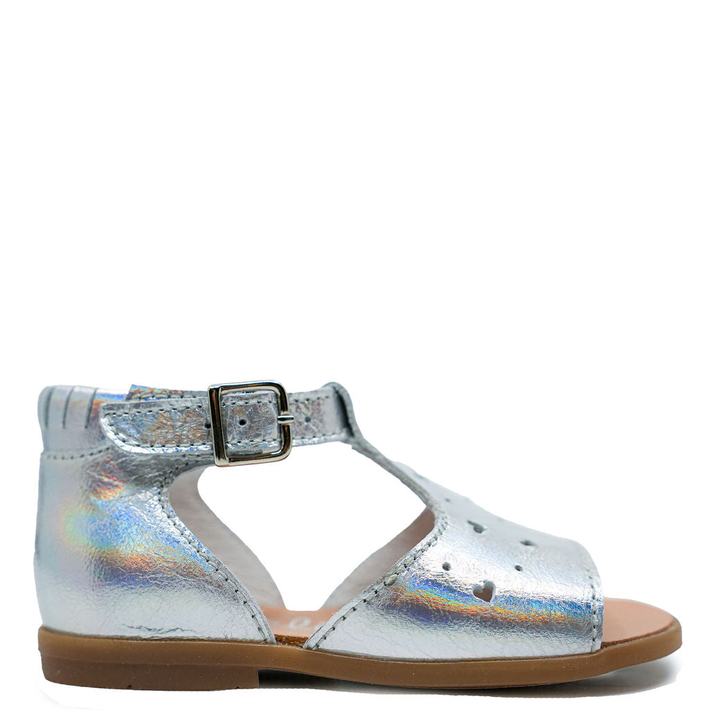 Beberlis Silver Iridescent Baby Sandals - Soft & Comfortable First Walkers for Girls & Boys - Perfect for Beach, Pool, and Outdoor Play
