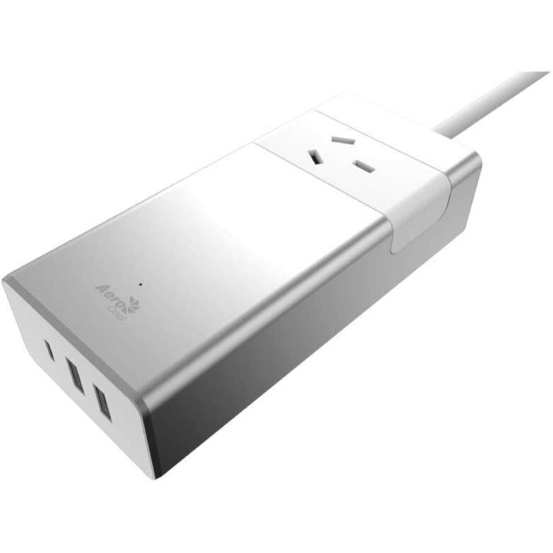 Aerocool Aluminum Power Board with 1 AC Outlet, 1 USB-C & 2 USB Ports - Compact Multi-Port Charging Station for Home, Office & Travel