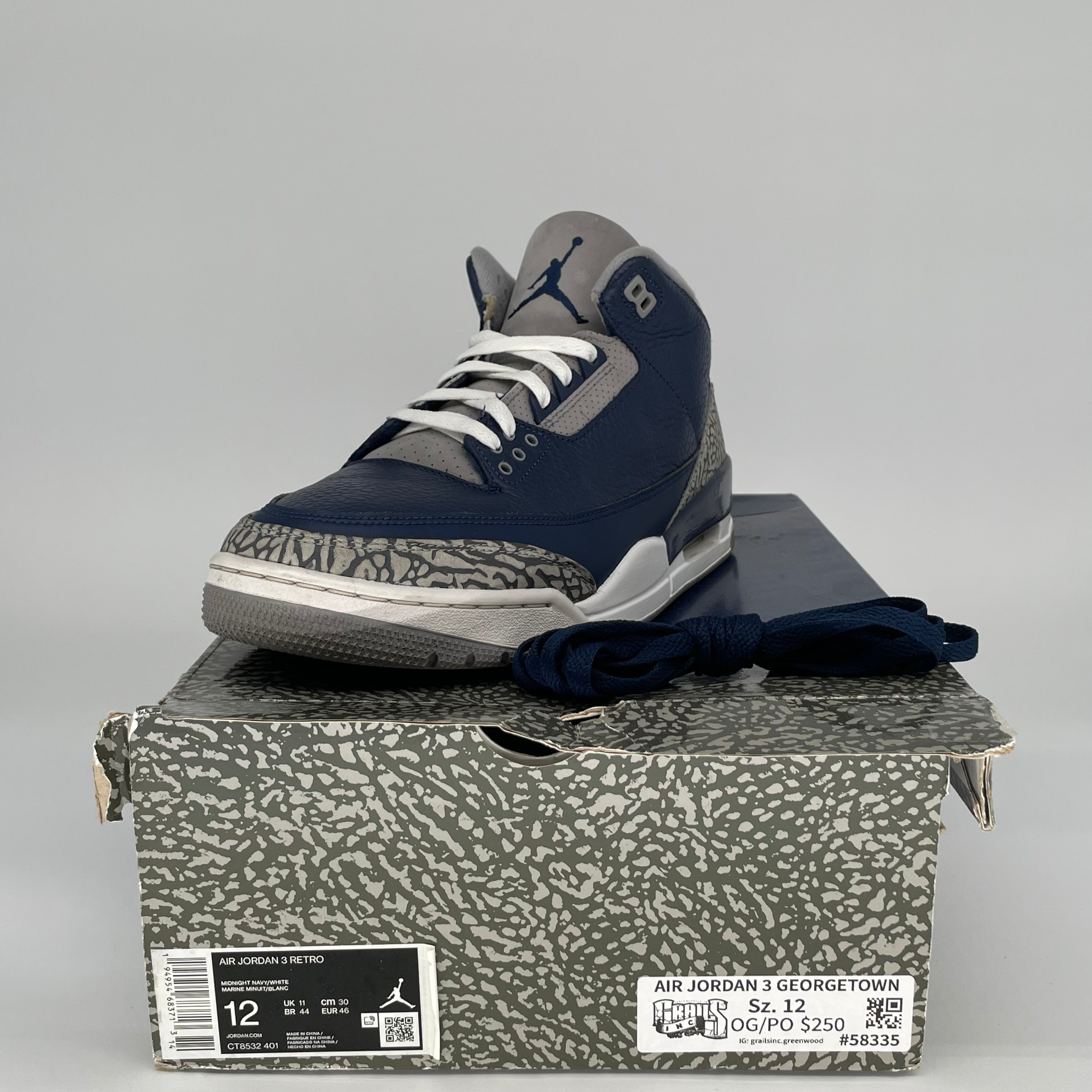 AIR JORDAN 3 Retro Georgetown Basketball Shoes Men's Size 12 - White/Blue/Grey (Style Code CT8532-401) | Authentic Sneakers for Casual Wear, Street Style & Basketball Games