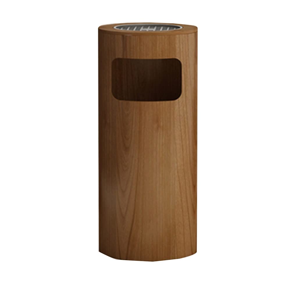Fireproof Wooden Trash Can with Steel Lining & Aluminum Ashtray Cover - 33x75cm Brown Safety Lidded Bin for Cigarette Disposal - Ideal for Hotels, Elevators, Offices & Indoor Spaces