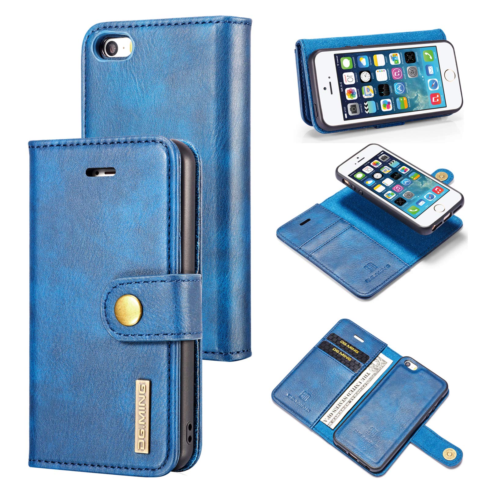 ZORSOME DG.MING Genuine Leather Wallet Case for iPhone SE 2020 (2nd Generation) - Detachable 2-in-1 Magnetic Phone Cover with Card Slots & Pouch Shell in Blue | Perfect for Business, Travel & Everyday Use