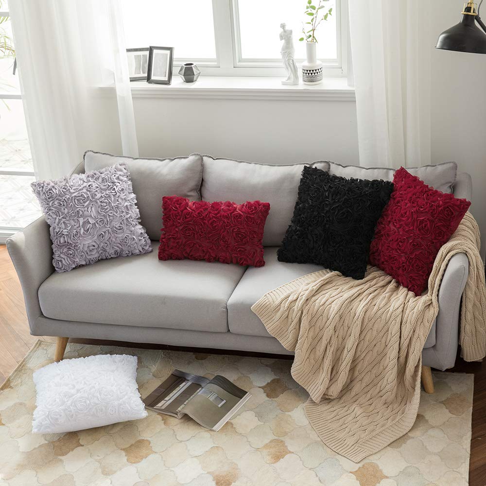 MIULEE 3D Decorative Romantic Valentines Rose Flower Throw Pillow Cover - 18x18 Inch (45x45cm) Black Chiffon Pillowcase for Sofa, Bedroom, Car - Perfect for Weddings, Gifts & Home Decor
