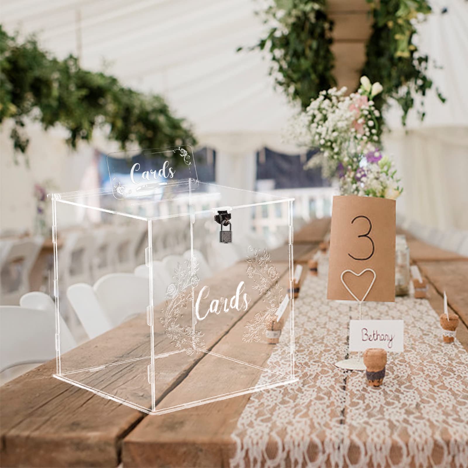 Shalwinn Large Clear Acrylic Wedding Card Box with Lock & Sign - Secure Money Gift Holder for Wedding Reception, Anniversary, Bridal Shower & Birthday Decorations | Perfect for Guest Card Collection at Events