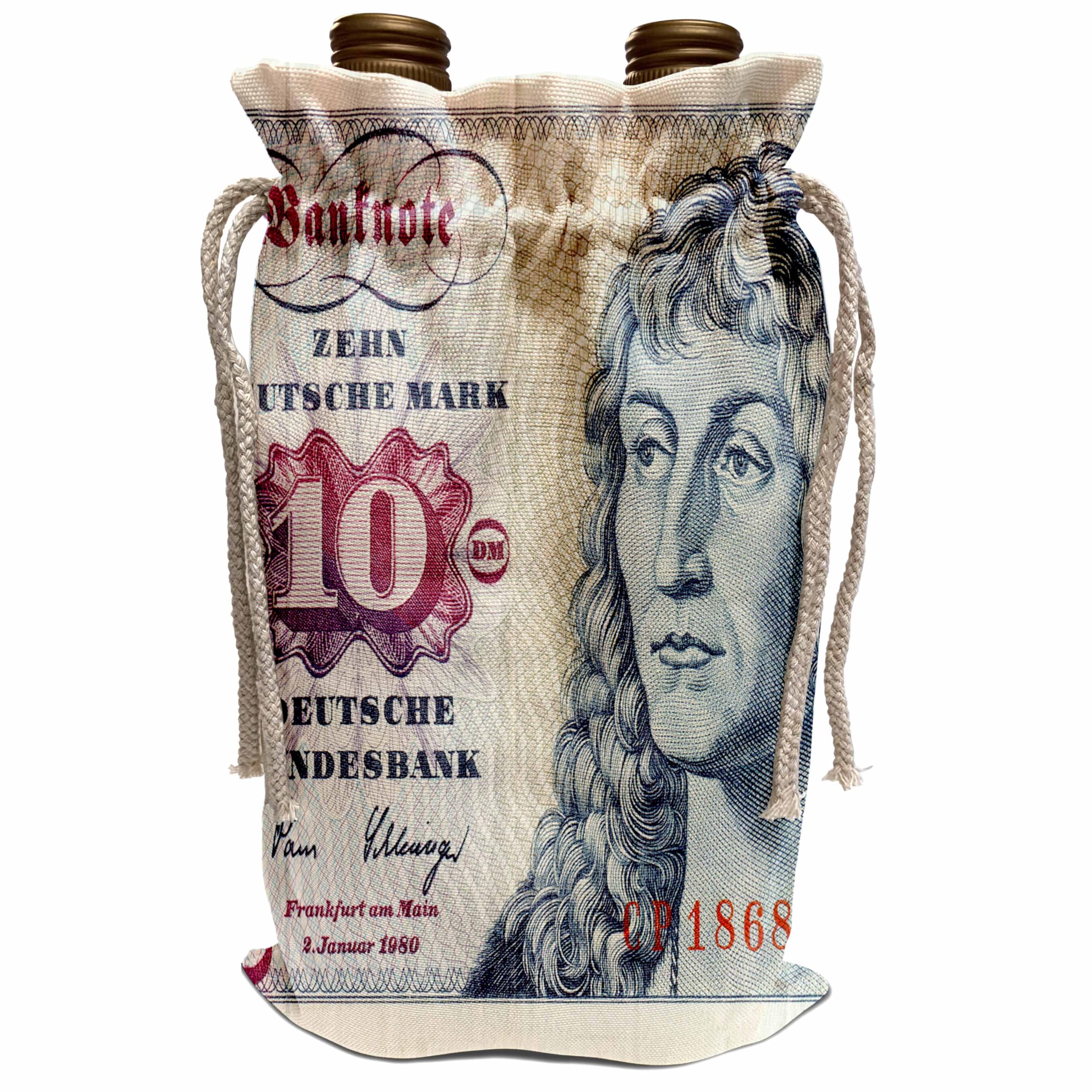 3D Rose Wine Tote Bag with Vintage German 10 Deutsche Mark Banknote Design - Perfect for Wine Lovers, Gift Giving & Themed Parties