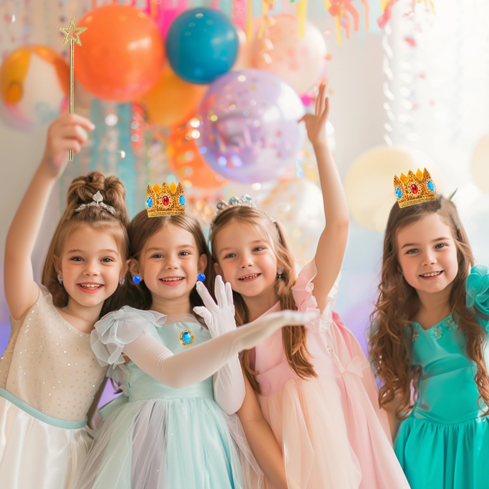 4PCS Princess Crown Accessories Kit for Women & Girls - Royal Tiara, Earrings & Brooch Set - Perfect for Halloween Costume, Cosplay, Birthday Parties & Dress-Up Play