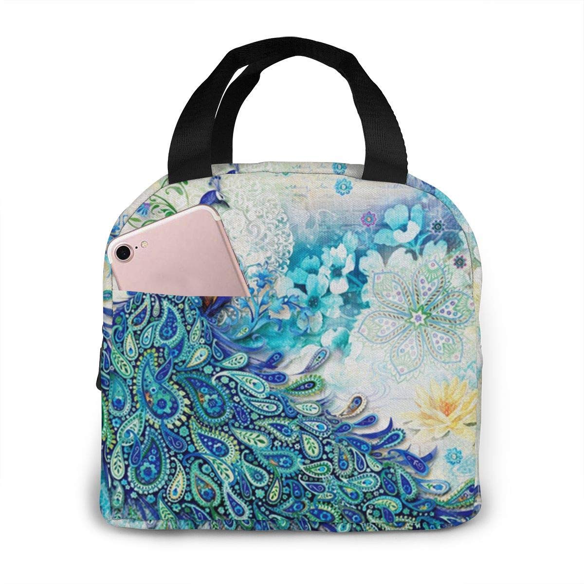 Peacock Floral Insulated Lunch Bag - Picnic, Beach & Work