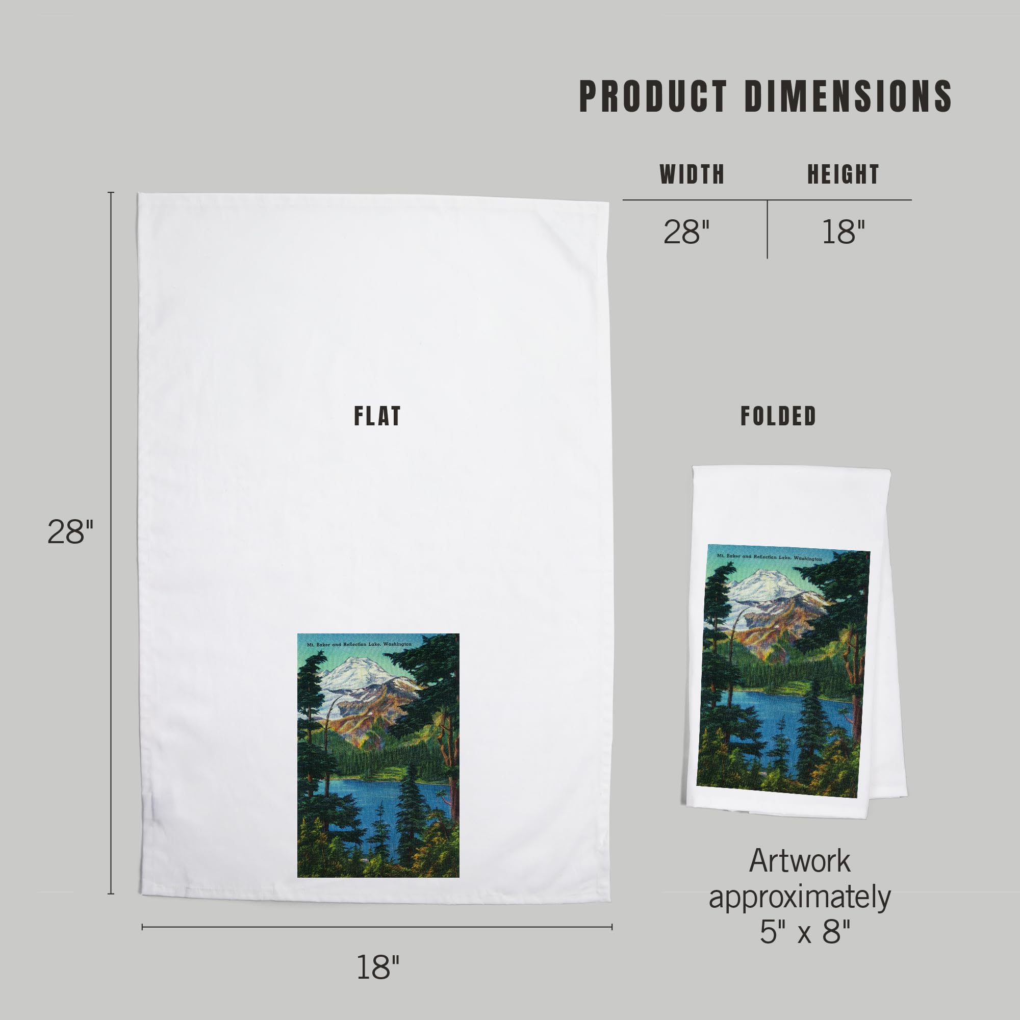 100% Cotton Tea Towel - Mt. Baker & Reflection Lake Washington Print - Decorative Hand Towel for Kitchen, Bathroom & Home Decor - Perfect for Dish Drying, Gift Giving & Rustic Cabin Decor