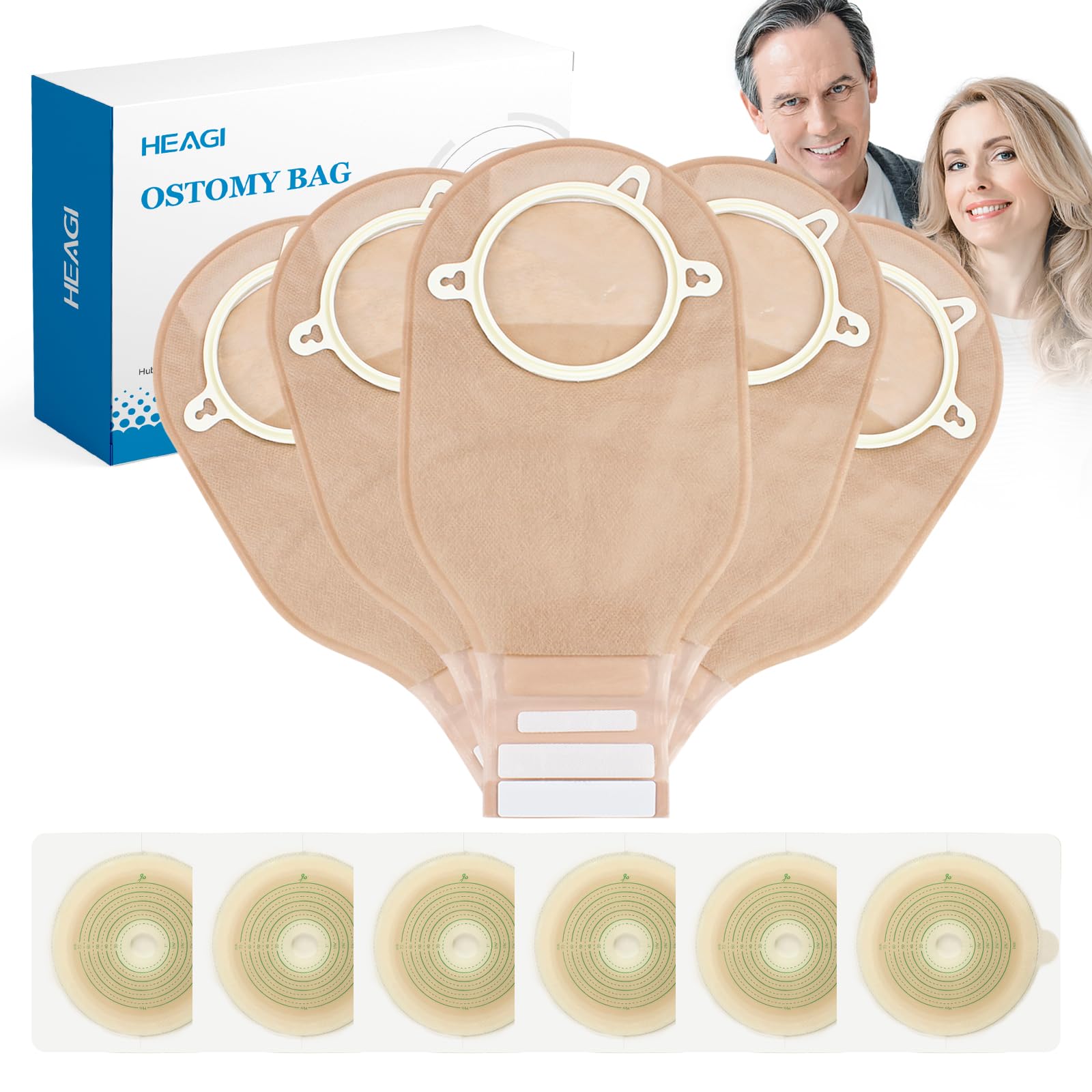 22-Piece Ostomy Supply Kit - 2-Piece Drainable Colostomy Bags with Closure for Ileostomy Stoma Care (16 Bags + 6 Skin Barriers) - Cut-to-Fit Up to 70mm - Ideal for Daily Use, Travel & Post-Surgery Recovery