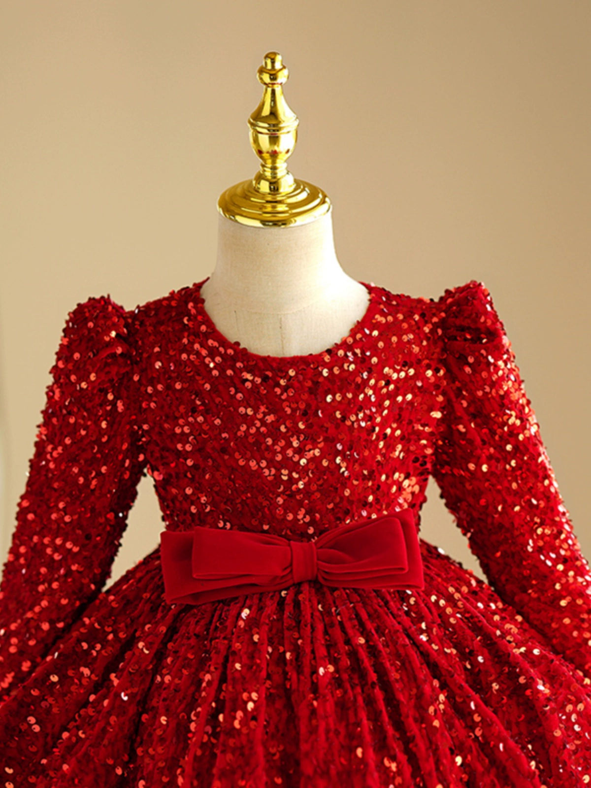 Red Princess Round Tea Length Sequined Flower Girl Dress for Weddings, Pageants & Special Occasions - Elegant & Sparkly Formal Attire
