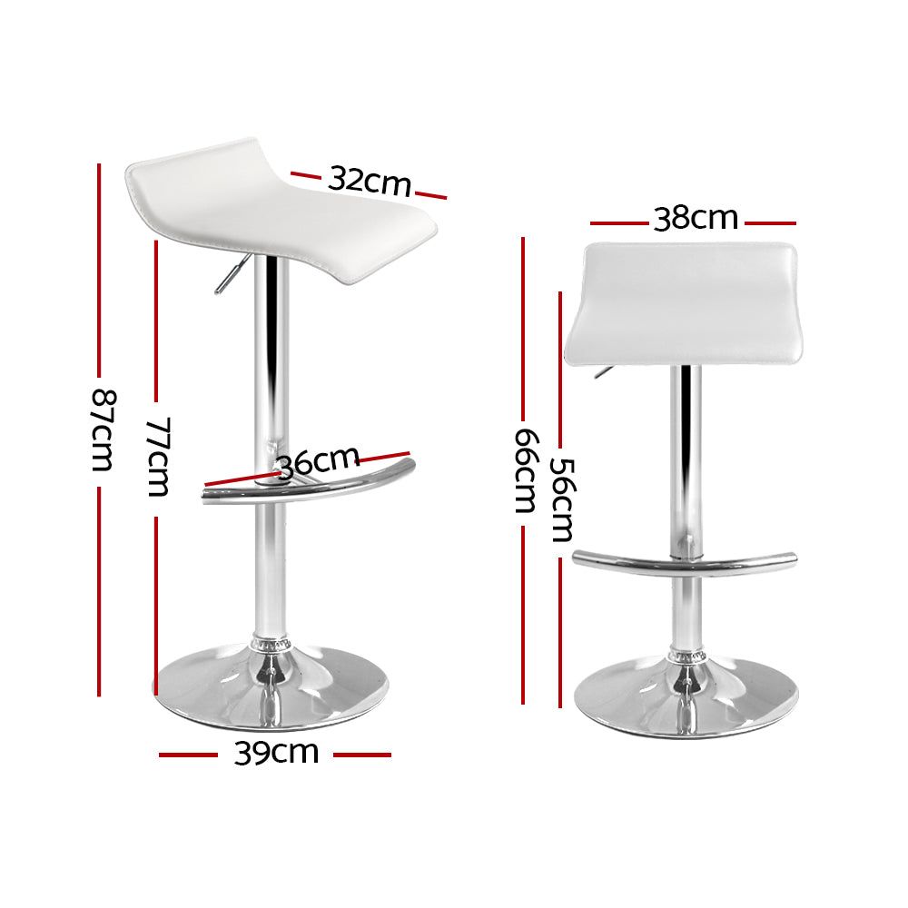 Adjustable Gas Lift Bar Stools Set of 2 - White Kitchen Counter Height Swivel Chairs for Home Bar, Breakfast Nook & Dining Room