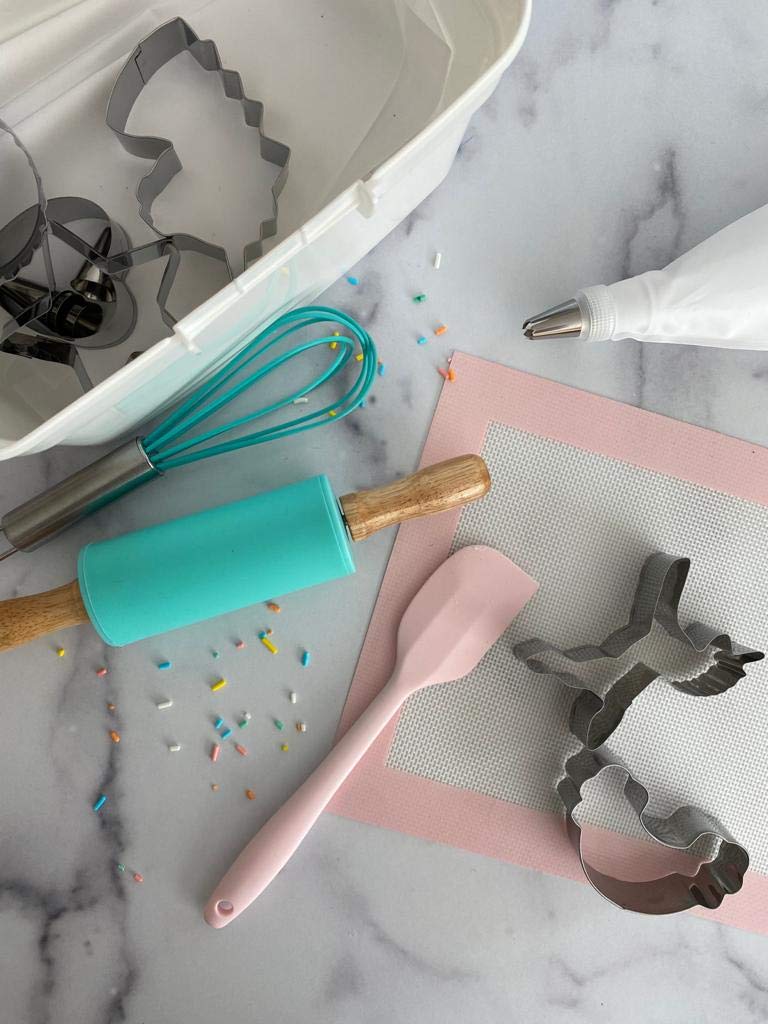 Tovla Jr. Kids Baking Gift Set with Storage Case - Unicorn Themed Real Cooking & Baking Utensils for Cookies, Cupcakes & Decorating - Perfect Baking Kit for Birthday Gifts, Holiday Presents & Family Baking Activities
