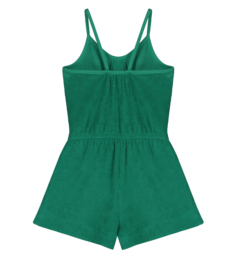 Grass Green Delhi Terry Playsuit by Letter to the World - Stylish Jumpsuit for Women, Comfortable Summer Romper, Perfect for Beach Vacation & Casual Outings