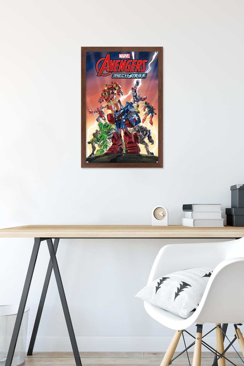 Marvel Avengers: Mechstrike Group Wall Poster - 14.725 x 22.375 Inches, Mahogany Framed - Premium Superhero Decor for Bedroom, Game Room & Office | Official Licensed Avengers Collectible