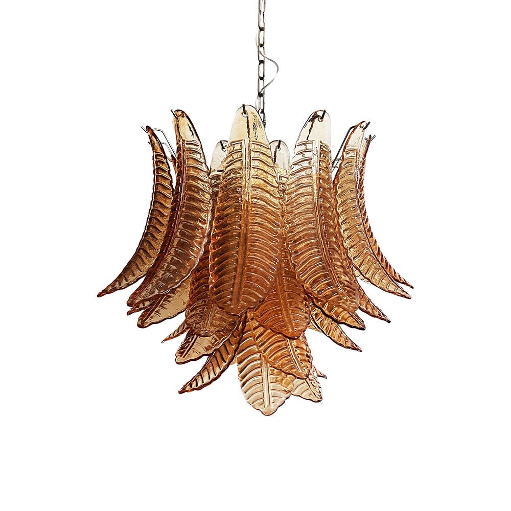 Murano Amber Glass Leaf Chandelier - Handcrafted Venetian Style Ceiling Light Fixture for Dining Room, Living Room & Bedroom Decor