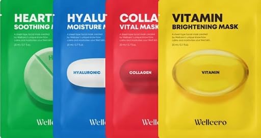 ELT Wellcero Korean Vitamin C Brightening Face Mask - Anti-Aging Collagen Sheet for Wrinkle Reduction & Skin Rejuvenation | Korean Skincare Routine for Glowing Complexion