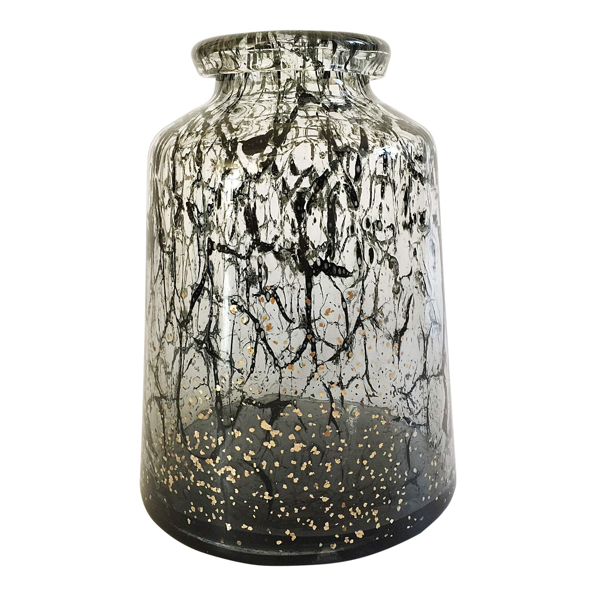 Handcrafted Modern Swirled Glass Vase - Black, Gold & Grey Contemporary Home Decor for Living Room, Dining Table & Wedding Centerpieces