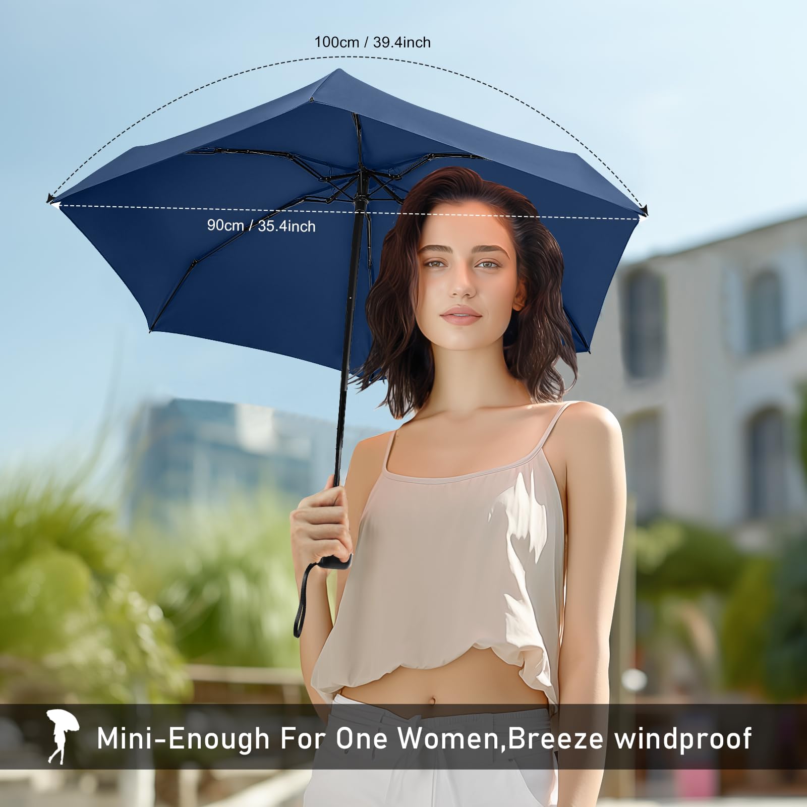LEAGERA Mini Compact Umbrella for Women - Small Travel Umbrella, Waterproof & Windproof, Fits in Purse & Pocket - Perfect for Light Rain, Daily Commute & Outdoor Activities