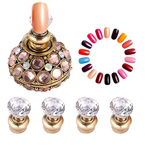 2 Colors Magnetic Nail Tips Stand Holder - Gold & Silver Nail Art Display Stand with Crystal Base for Salon, DIY Practice & Professional Nail Technician Use | Perfect for Nail Art Practice, Salon Display & Home Manicure