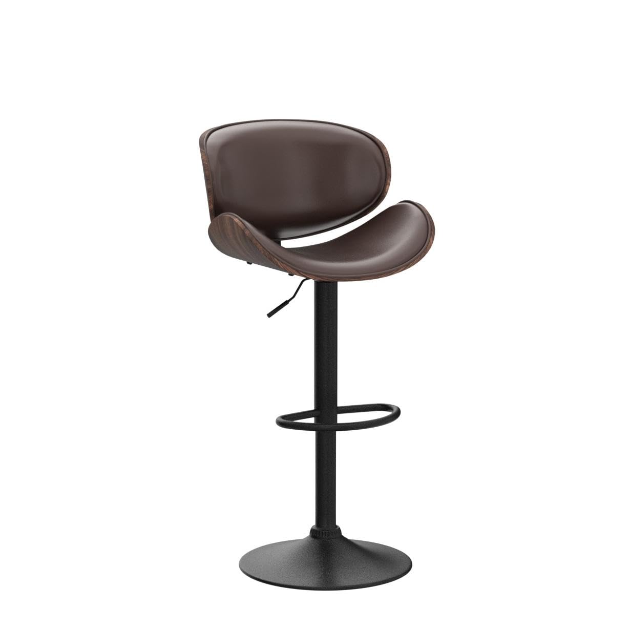 ONME Bar Stools Set of 2 - Adjustable Height Swivel Bar Stools with PU Leather Upholstery, Back Support & Footrest - Modern Bentwood Counter Stools for Kitchen Island, Home Bar & Dining Room - Perfect for Entertaining & Casual Dining (Brown)