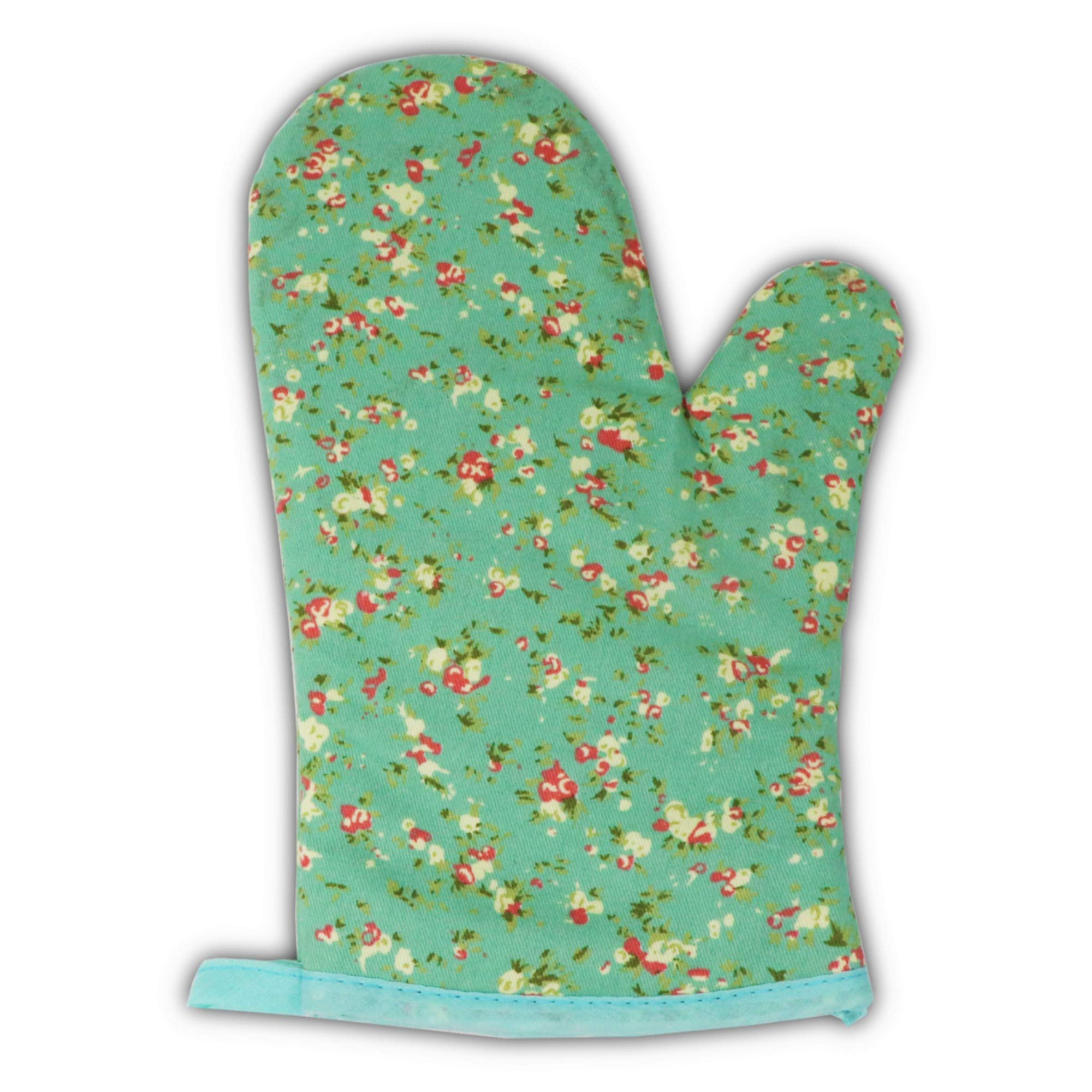 Heat Resistant Cotton Oven Mitt - Cute Green Floral Kitchen Glove for Cooking, Baking, BBQ & Grilling | Perfect for Hot Pans, Baking Sheets & Outdoor Barbecues [Single]
