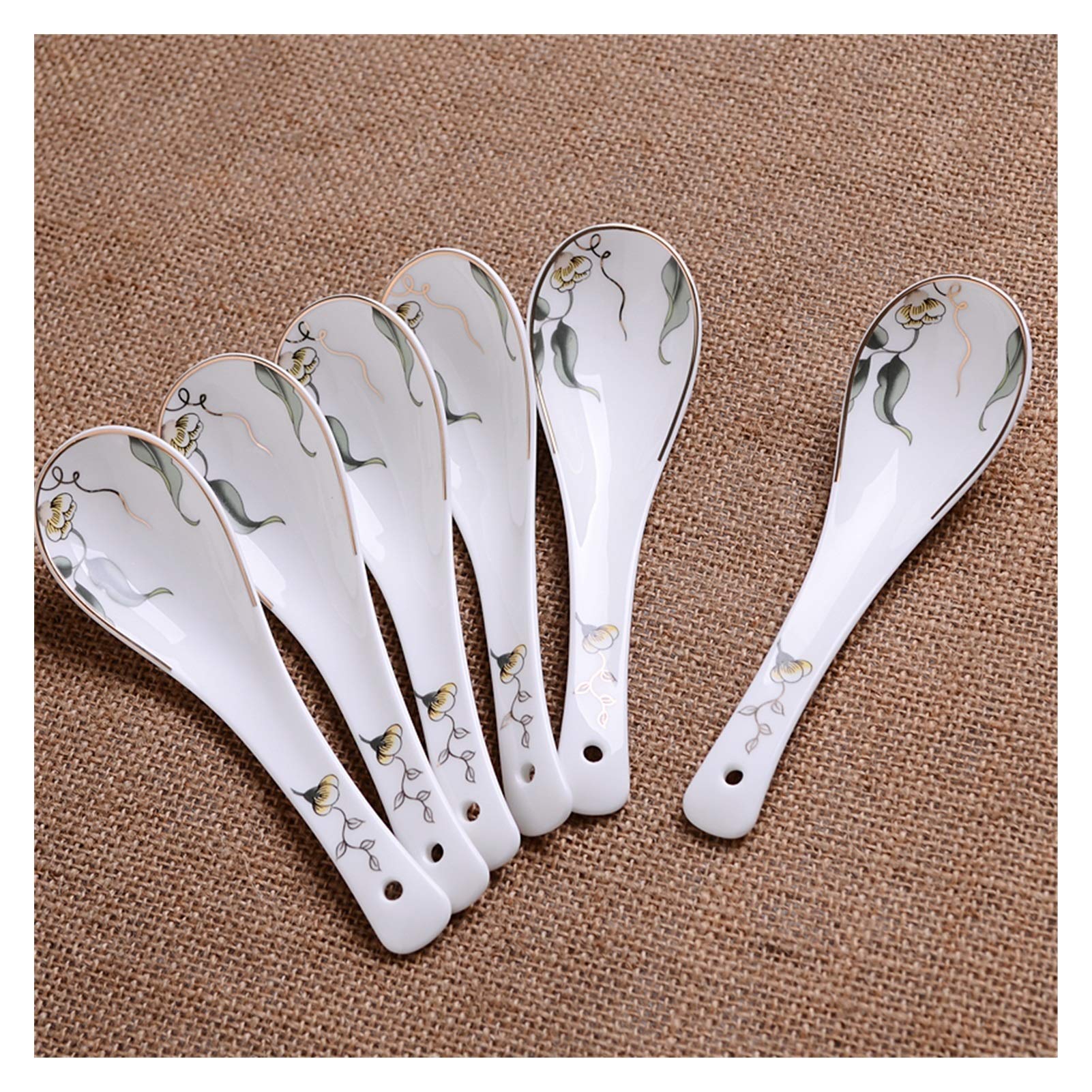 Premium Bone China Soup Spoon Set - Elegant Tea Spoon & Rice Spoon for Adults & Kids, Long Handle Ceramic Tableware for Dining, Parties & Everyday Use