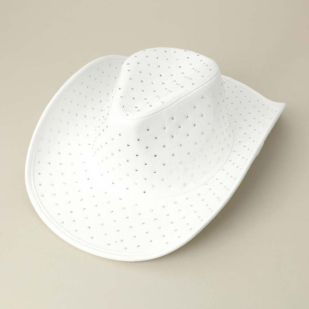 Rhinestone Embellished White Faux Suede Cowboy Hat for Women - Western Style Fedora with Sparkling Crystals - Perfect for Country Concerts, Rodeos & Fashion Outfits