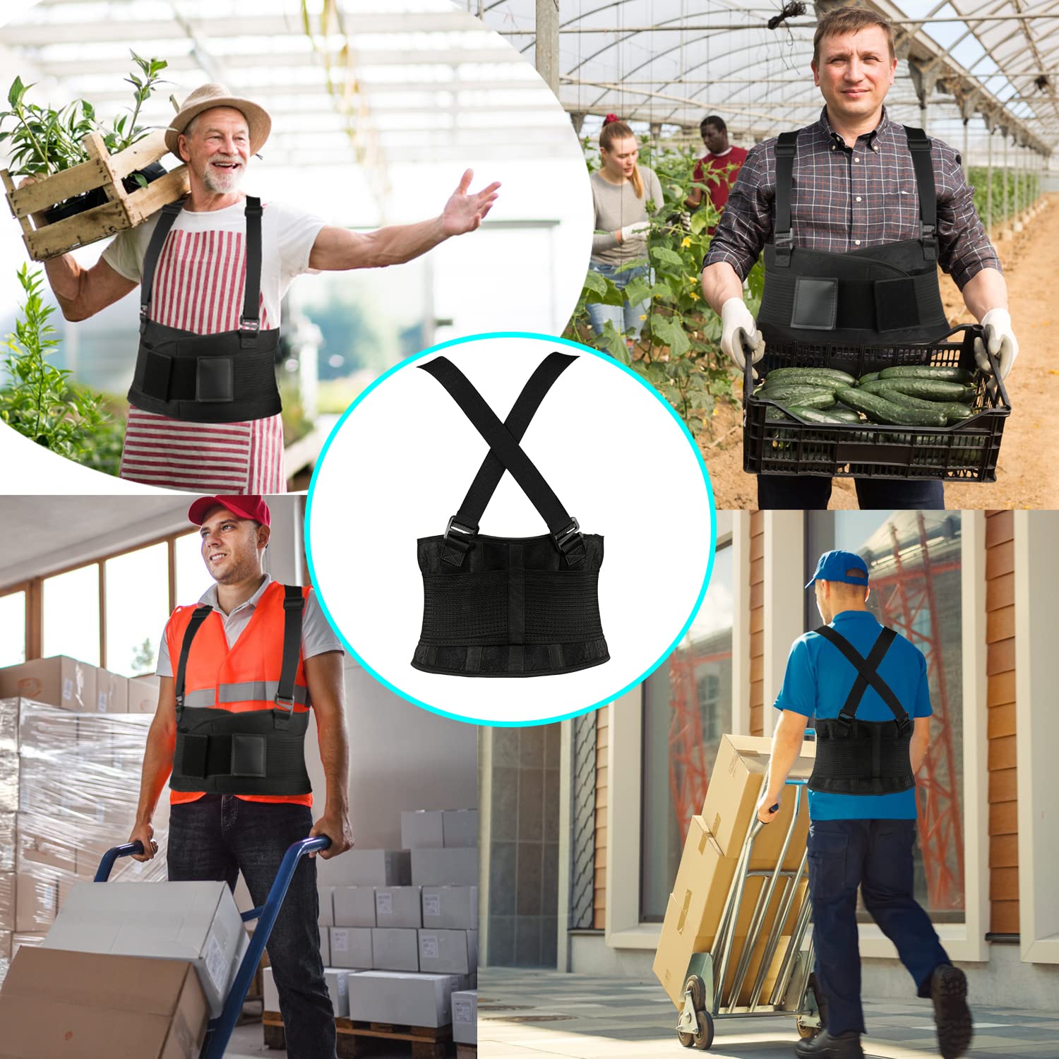 **Adjustable Back Brace for Men & Women - Lower Lumbar Support Belt for Heavy Lifting, Workout & Back Pain Relief - Removable Suspenders, Fits 45-53 Inches (3XL/4XL) - Ideal for Gym, Construction & Daily Wear**