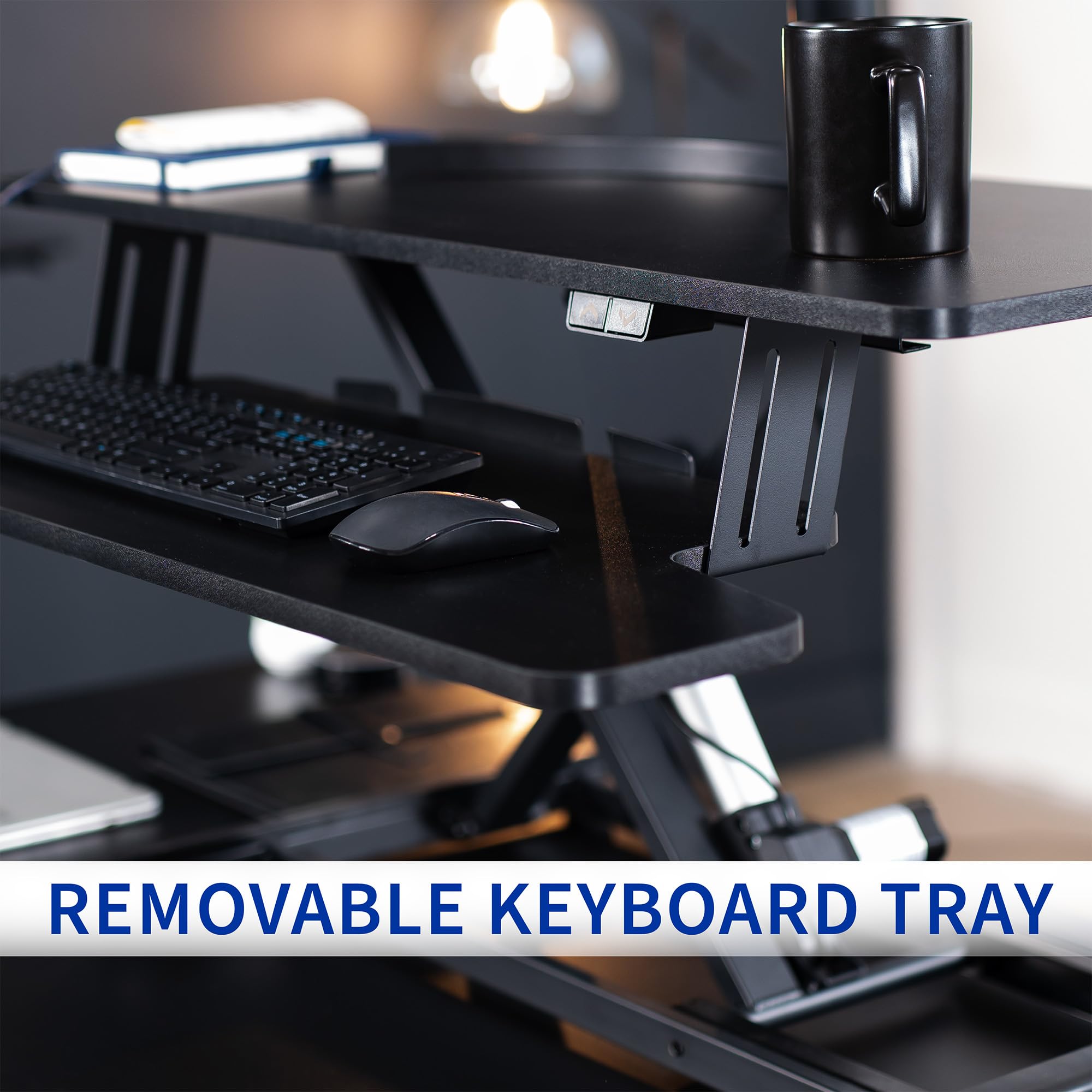 VIVO 36 Inch Electric Height Adjustable Standing Desk Converter - Sit Stand Dual Monitor & Laptop Workstation with Wide Keyboard Tray, Black (DESK-VE36B) - Perfect for Home Office, Gaming Setup & Ergonomic Workspace