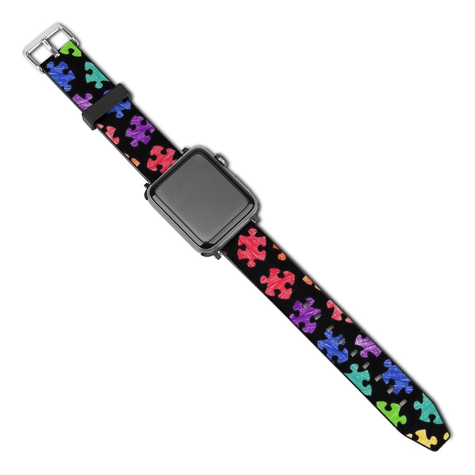 Durable Stretchy PU Apple Watch Band 38mm/40mm 42mm/44mm - Comfortable Replacement Strap for Women & Men | Autism Awareness Pattern | Perfect for Workouts, Daily Wear & Special Occasions