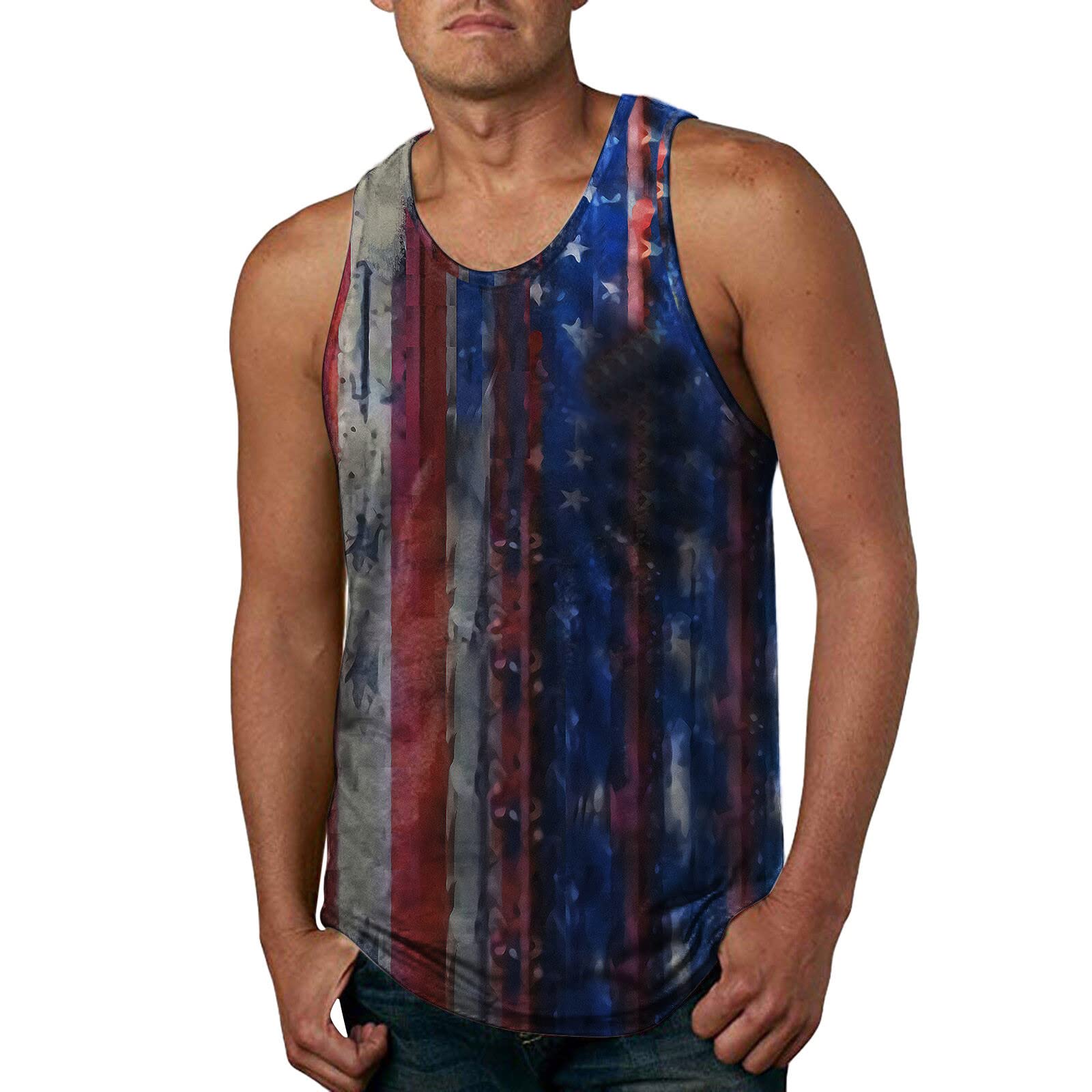 Men's Summer Sleeveless Beach Tank Top - Lightweight Casual Flag Print Blouse for Outdoor Activities, Pool Parties & Vacation Wear