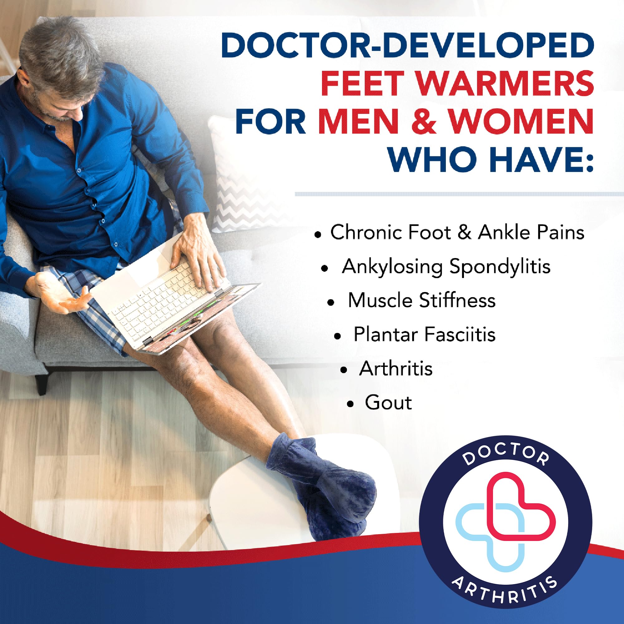 Doctor Developed Heated Booties Foot Warmers for Women & Men - Microwaveable Heating Therapy Socks with Heating Pad & Guidebook (Blue) - Perfect for Arthritis Relief, Cold Weather & Indoor Comfort