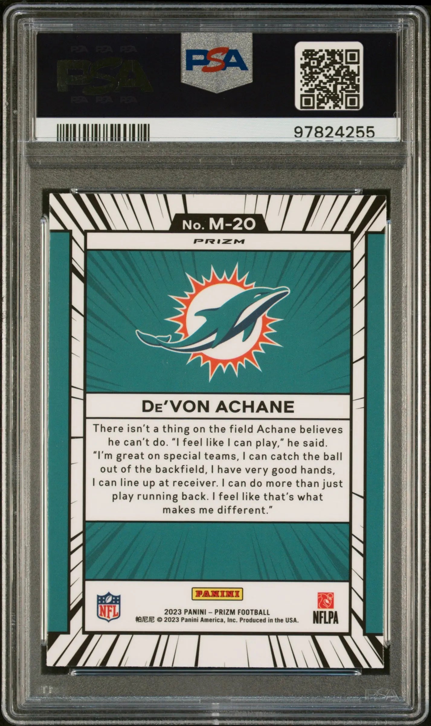 2023 Panini Prizm Manga De'von Achane Rookie Card PSA 9 #M 20 - Collectible Football Trading Card for NFL Fans & Sports Memorabilia Enthusiasts