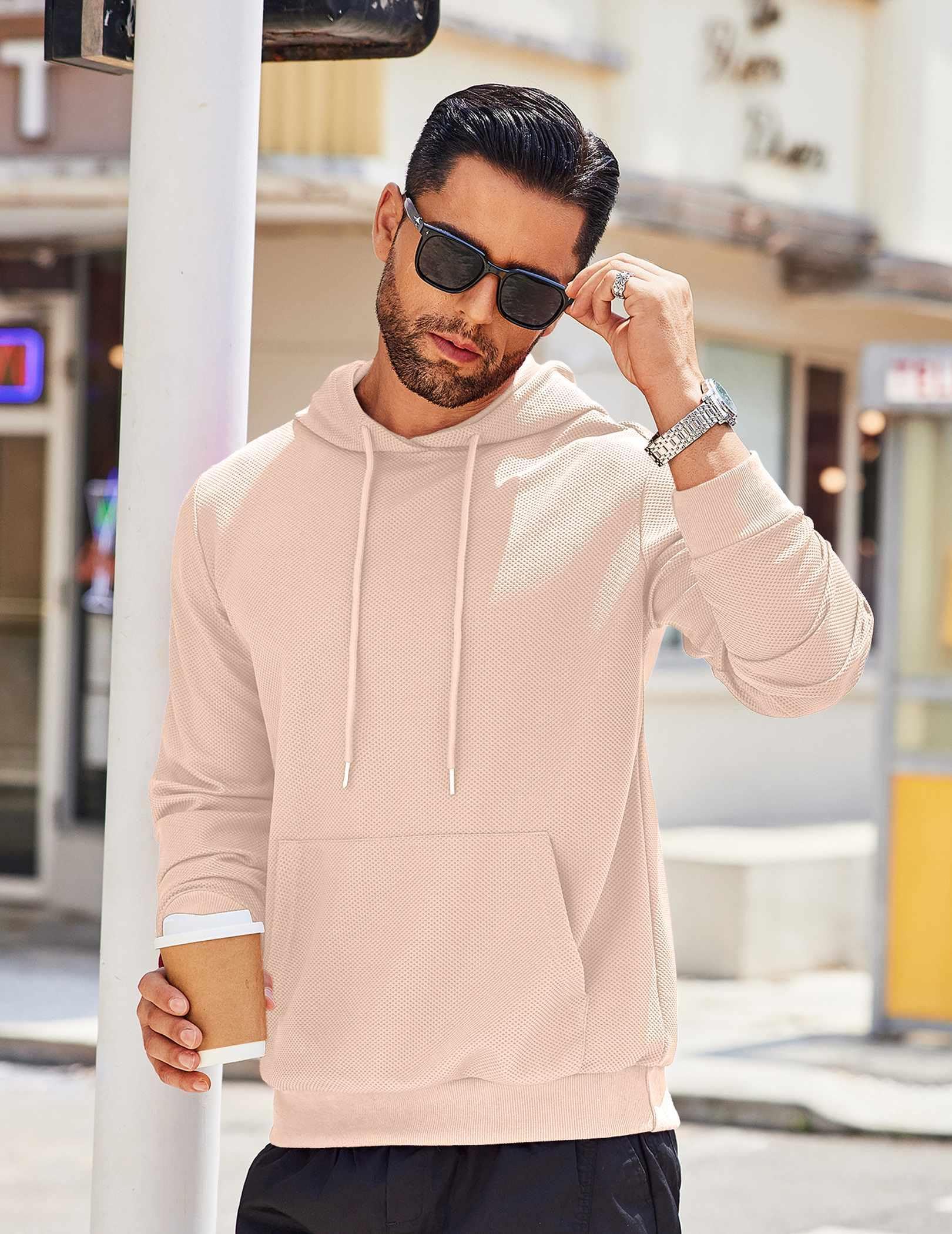 COOFANDY Men's Hooded Sweatshirt - Soft Waffle Knit Pullover Hoodie with Kangaroo Pocket | Long Sleeve Casual Wear for Fall & Winter | Perfect for Outdoor Activities, Travel & Lounge