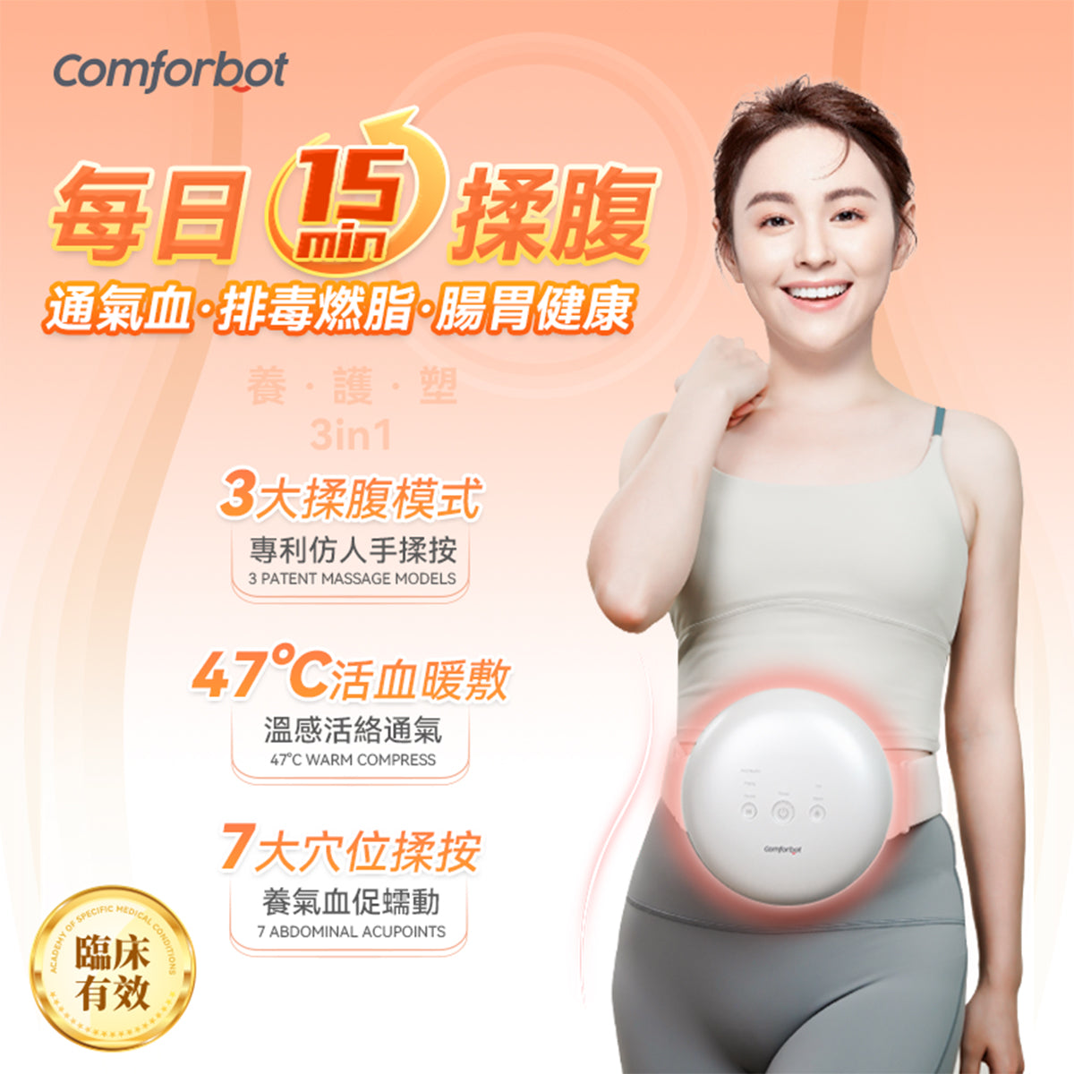 Comforbot CF 005 Automatic Abdominal Massager with Patented Hand-like Motion - Relieve Bloating, Improve Digestion & Relax Muscles for Home/Office Wellness Use