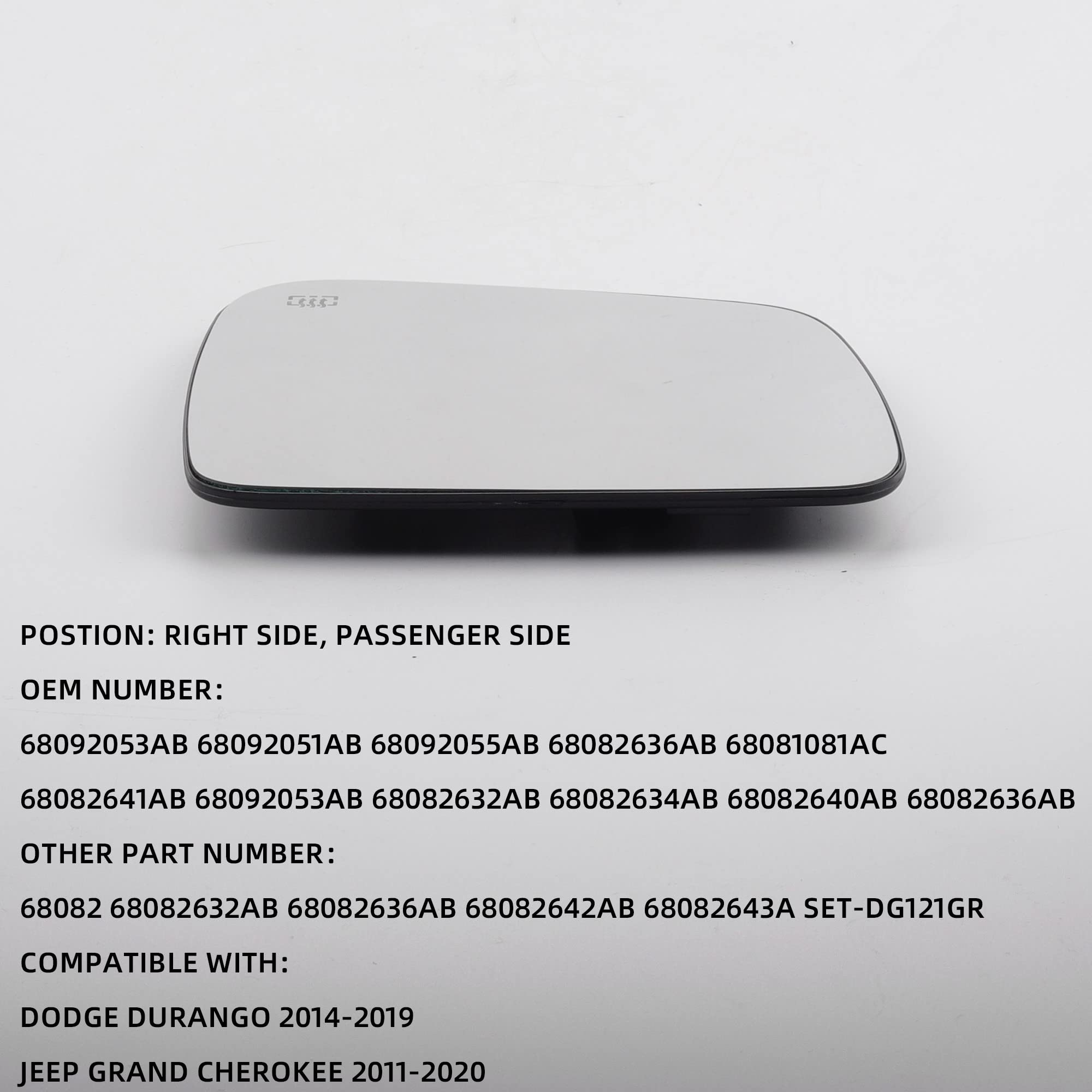 Dasbecan 68082636AB Right Passenger Side Power Heated Rear View Mirror Glass with Backing Plate - Compatible with Dodge Durango 2014-2019 & Jeep Grand Cherokee 2011-2020 - Replaces #68082634AB - Perfect for Winter Driving and Enhanced Visibility