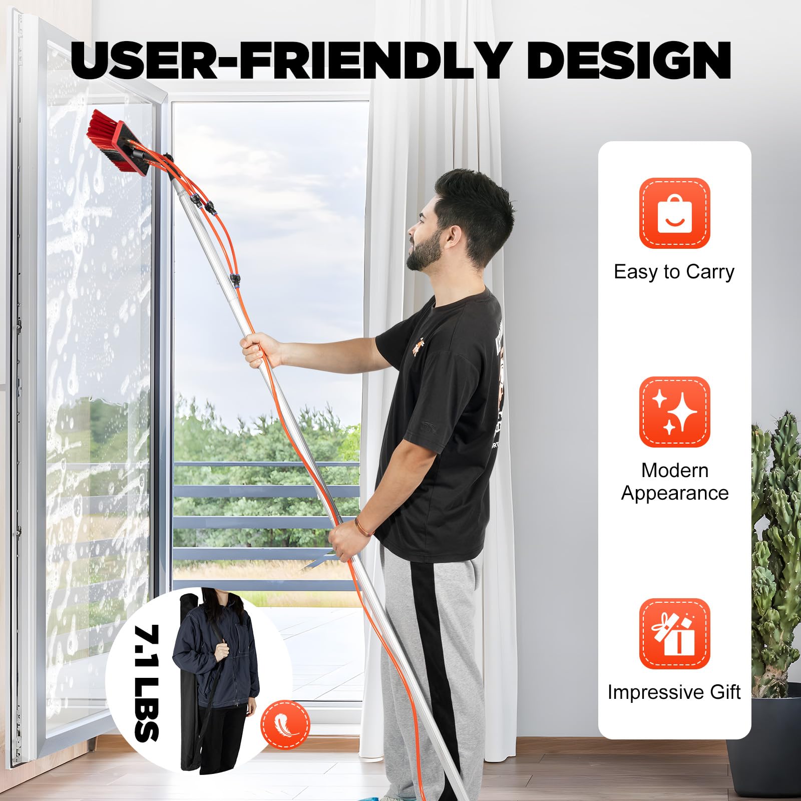 24.3FT Extendable Window Cleaning Pole Kit - 3-in-1 Water/Hose Fed Brush for Solar Panels, Photovoltaic & Outdoor Surfaces | 8M Reach Professional Cleaning Tool with Water Pipe Attachment for Home & Commercial Use